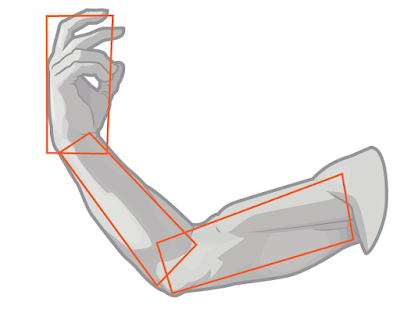 Draw the parts of the arm as translated into basic shapes.